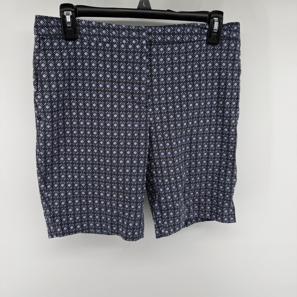 Mario Serrani Italy Womens Navy Blue Geometric Diamond Print Shorts Size 8‎
